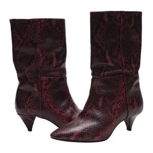 Vince Camuto Rastel Boots Womens 5.5M Red Snake Print Mid Calf Leather